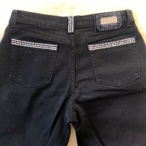 Lawman slim fit junior sz 5 wide legged black jeans with rhinestone accents.